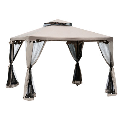 Auvent 9,6 'X pour abri de jardin extérieur, 2 toits avec filet. Protection, structure en acier, jardin, pelouse, cour arrière, terrasse. Taupe, structure spacieuse et à l'épreuve du vent et filet de protection