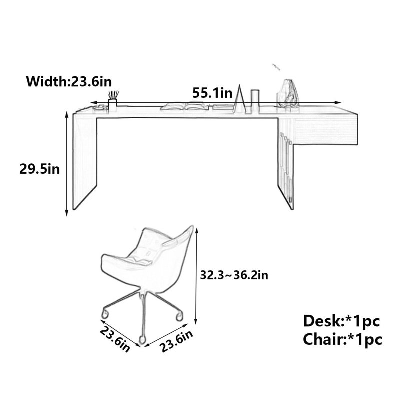 Modern Minimalist Solid Wood Computer Desk, 29.5" H x 55.1" W x 23.6" D