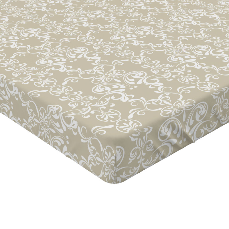 Drap-housse orange Ambesonne, Blanc / damas beige, Drap-housse pour lit simple TG