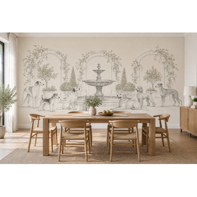 Papier peint classique ivoire Toile Garden Dogs