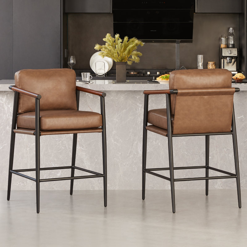 Atik Upholstered Counter Stool, Saddle Brown