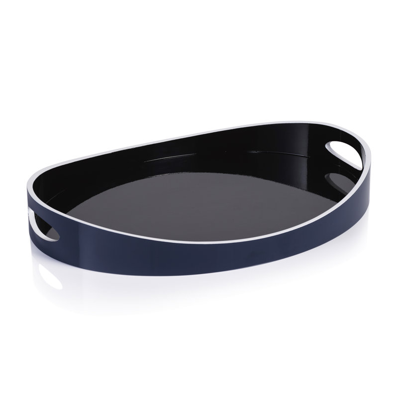 Plateau de service noir marine laqué, L 19,75 po x P 14,75 po x H 2,75 po