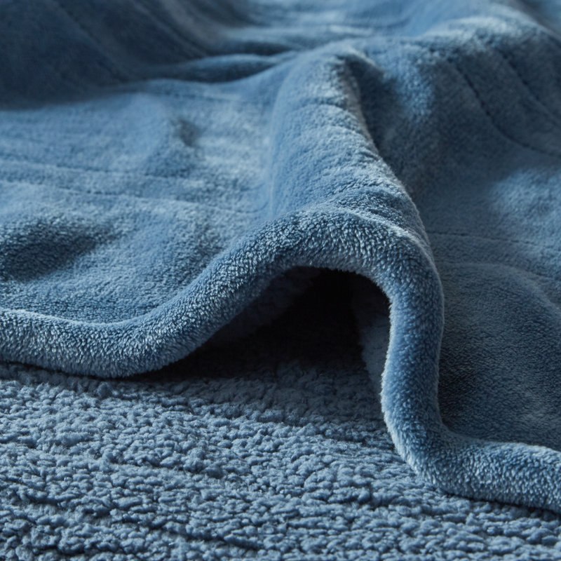 Twin Blue Reversible Plush Heated Blanket
