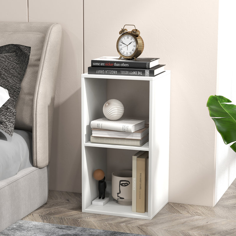 Bookshelf Modern Vertical Bookcase w/ Back Guardrail & Anti-tipping Kits, (2 Shelves) 27.5" H x 14" W x 13" D