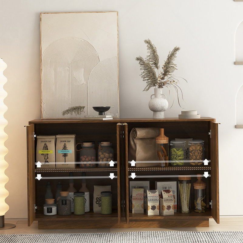 Wood Modern Buffet Cabinet With Storage, Fluted Sideboard Large Buffet With Adjustable Shelves, Credenza, Accent Cabinet Console Table