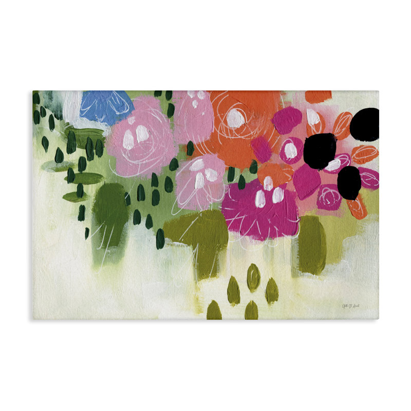 Art mural abstrait sur toile à motif floral brossé par Yvette St. Amant, H 16 po x l 24 po