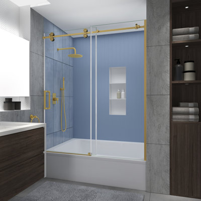 Porte de baignoire coulissante sans cadre l 56 "- H 60" x H 70 "