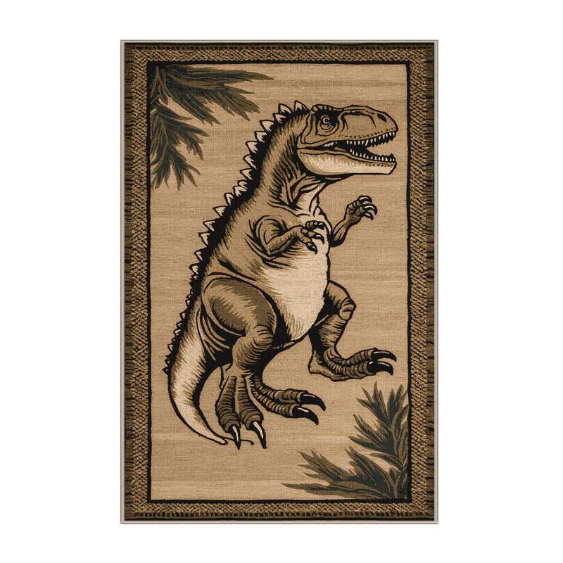 Machine Washable Dinosaurs Beige Area Rug, Rectangle 8' x 10'