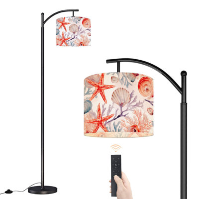 Arc Floor Lamp Watercolor seamless seaweeds corals seashells starfishes sea urchin Floor Lamps with Remote LED Lights Adjustable Lamp Shades Tall Standing Lamps for Reading Office Living Room