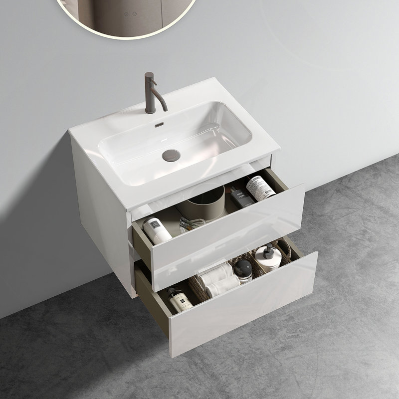 Meuble-lavabo mural 24 po avec lavabo mural, Blanc