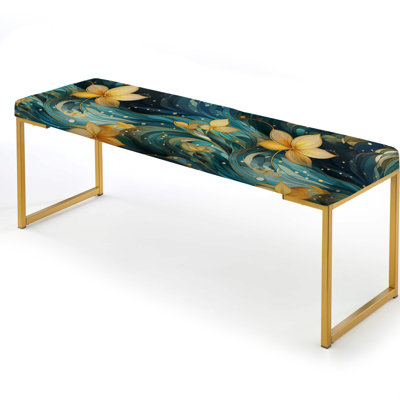 Inner Harmony Exploration Mediation III - Floral Upholstered Gold Bench