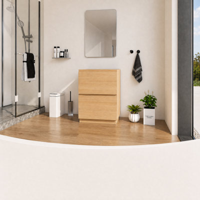24 Inch Bathroom Vanity Base Only with Double Drawers, Freestanding Storage Cabinet, Oak Finish Engineered Wood for Small Bathroom