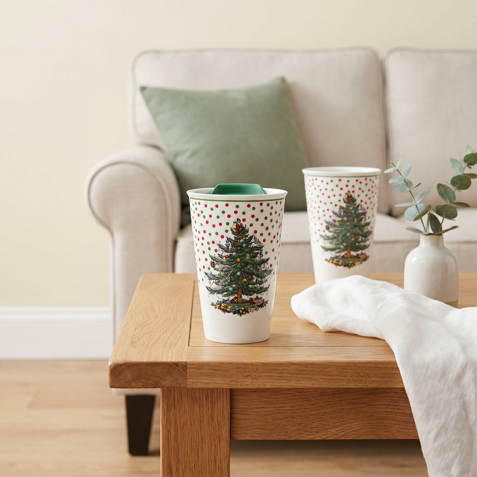 Christmas Tree Polka Dot Travel Mug