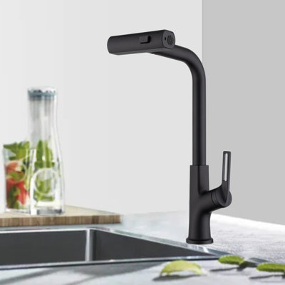Robinet de cuisine à cascade avec douchette extractible, robinet d'évier de cuisine à poignée simple avec douchette extractible, robinet de cuisine rotatif à 360 °