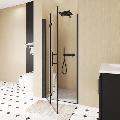 34 In. W X 72 In. H Bifold Semi-Frameless Shower Door In Matte Black Finish