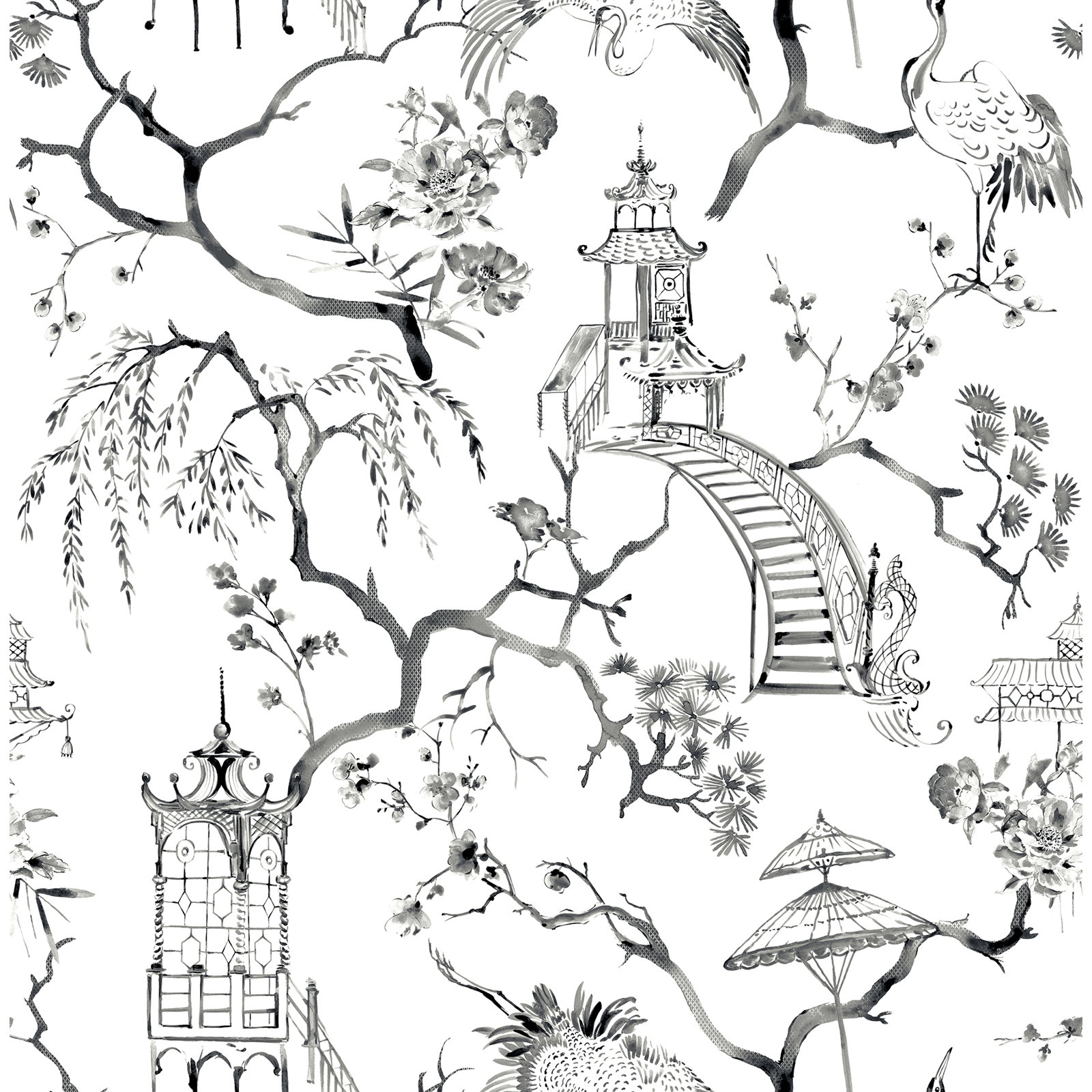 Breene NON-PASTED,UNPASTED Floral Wallpaper, Black