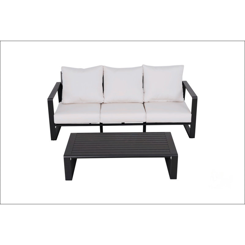Three-Person Sofa + Rectangular Coffee Table, White/Brown