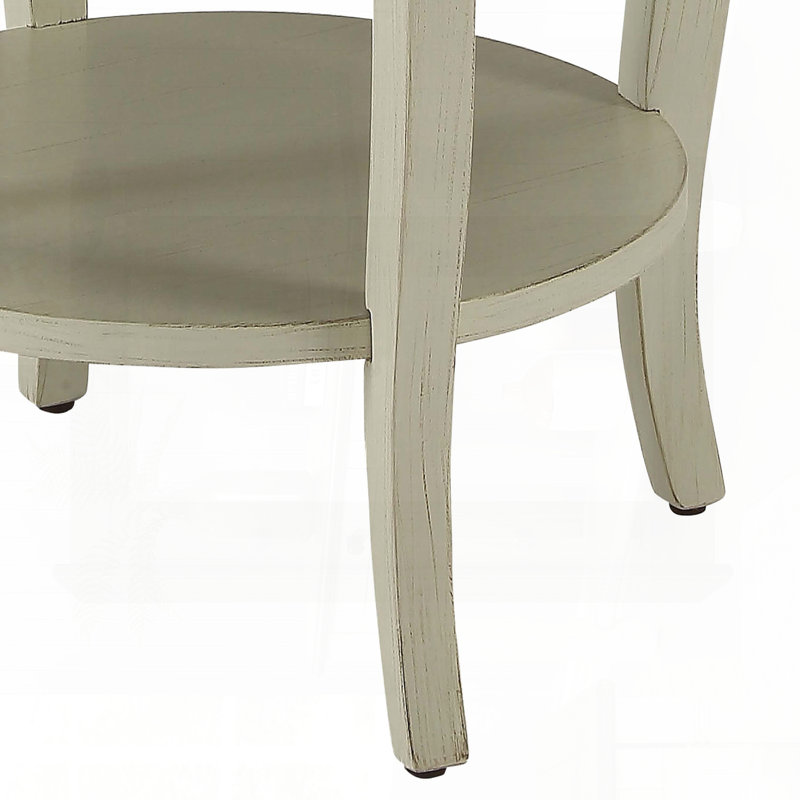 Antique White Round Side Table with Bottom Shelf and Cabriole Legs, White