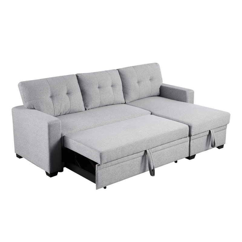 Canapé modulaire escamotable avec rangement, Lin gris pâle, Orienté à gauche (vu de face)