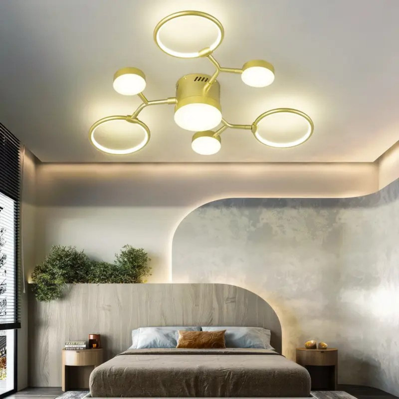 Lustre 7 lumières de style industriel moderne avec ampoules DEL et plafonnier semi-encastré