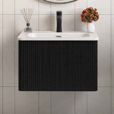 24“ Wall Mounted Floating Bathroom Vanity With White Ceramic Sink