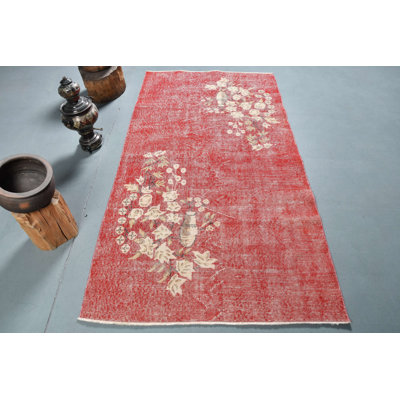 Traditional Turkish Handmade Rug Features Vintage Floral Design in Vibrant Red for Home Decor Brown/Red