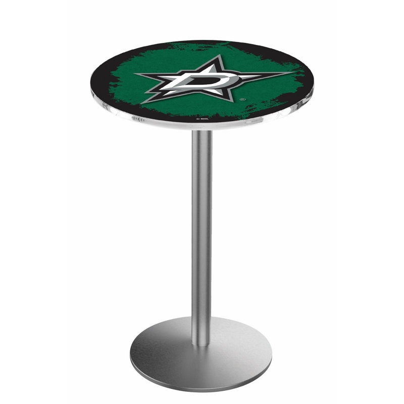 NHL Round Metal Base Dining Table, Stainless Steel, Dallas Stars