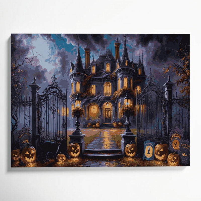 Halloween, images d'Halloween victorienne sur toile mauve, H 8 po x l 10 po