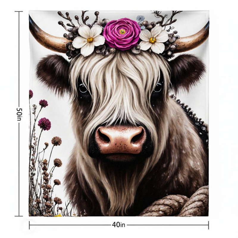 Couverture florale 1pc Highland Cow, L 40 po x L 50 po