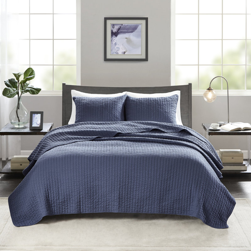Courtepointe très grand / très grand bleu marine - réversible avec microfibre et rembourrage en coton 3 pièces remarquables