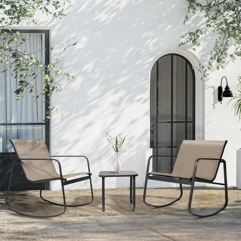 2 - Person Outdoor Dining Set, 3-Piece PVC-coated polyester Rocking Outdoor Seating Group, Brown