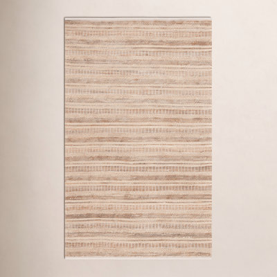 Brown Beige Hand-Woven Striped Wool Rug