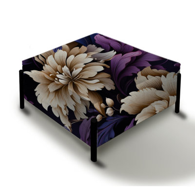 Purple Flowers Damask Fusion - Damask Large Square Ottoman