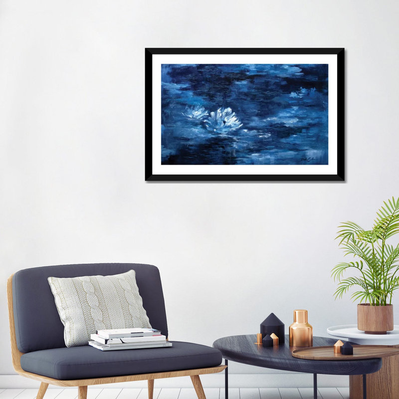 Reproduction d’art, "par le Moonlight" par Debi coules, H 24 po x l 32 po x P 1 po, Papier encadré noir, Blanc