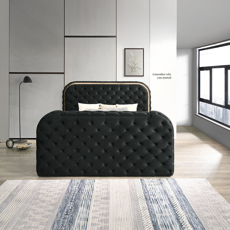 Lit Esman avec conduit, foyer et meuble télé, Très grand, Noir