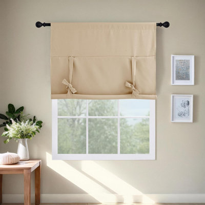Blackout Thermal Insulated Short Curtain Tie Up Shade for Small Window, Window Valance Balloon Roman Blind (Rod Pocket 1 Panel)