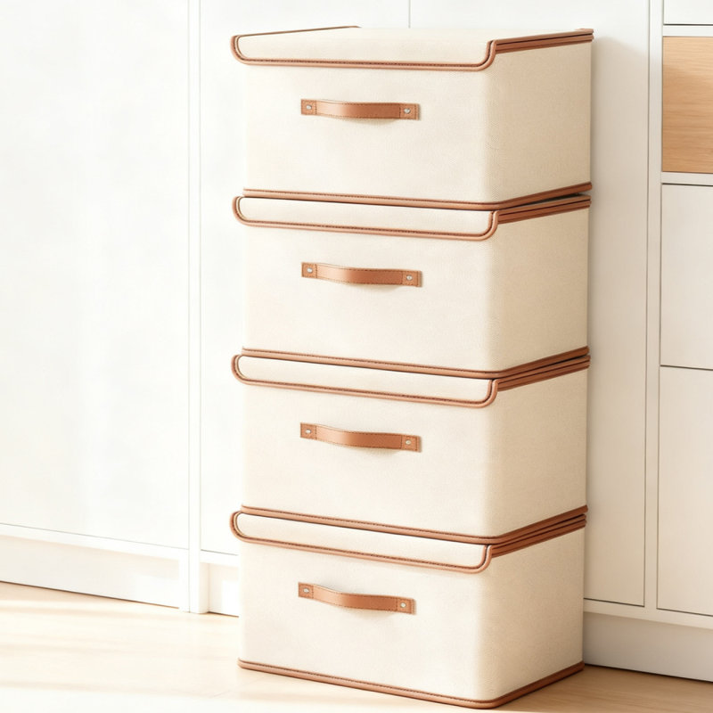 4Pack Storage Bins Boxes with Lids Decorative Storage Boxes Collapsible Fabric Storage Basket Containers Lidded Storage Cube for Bedroom Organizing Closet Home Office