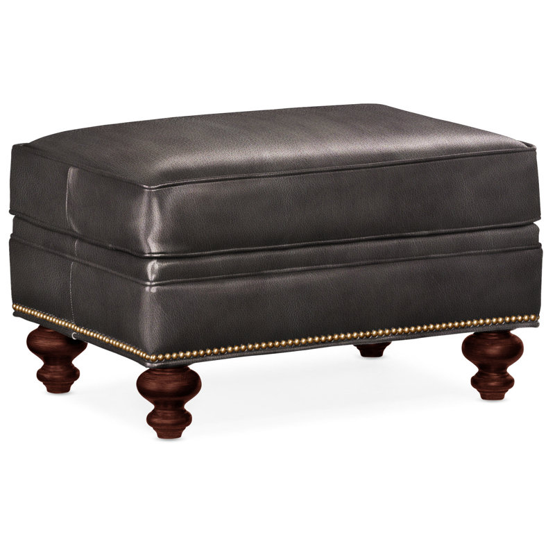 West Ottoman, French Natural, Mahogany, Aline Light Gray Stonewash Genuine Leather