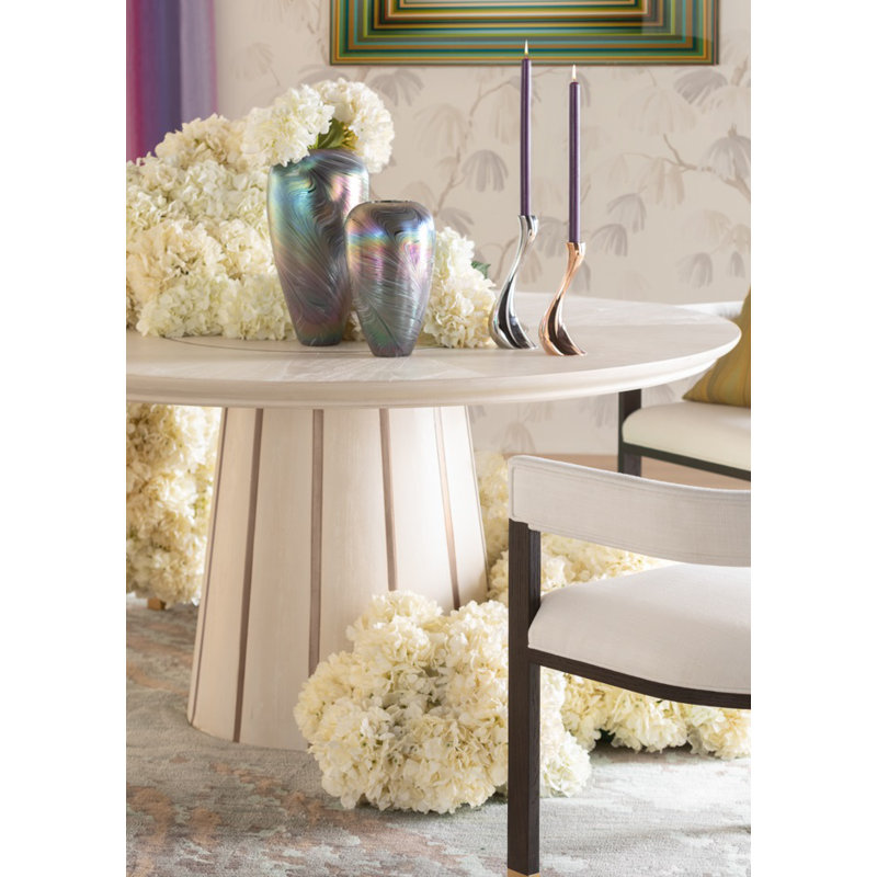 Morgan Mahogany Solid Wood Dining Table, Cerused White/Gold