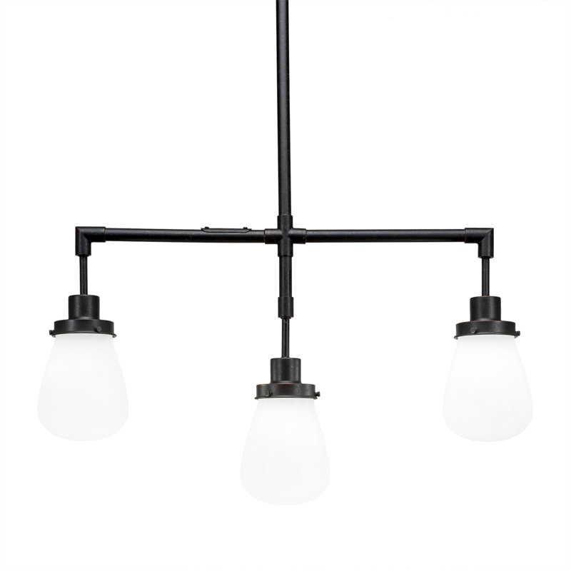Elwell 3 Light Bar Shown With 5" Glass, Dark Granite, White