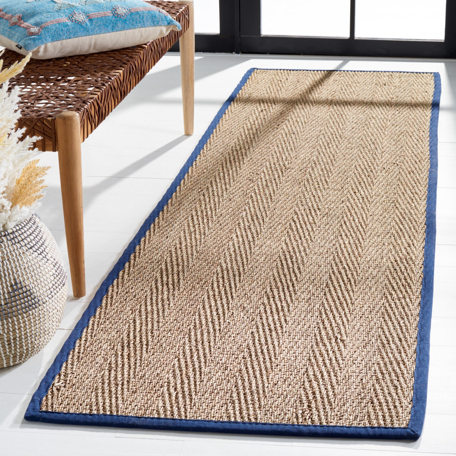 Natural Blue Seagrass Rug, Runner 2'6" x 6'