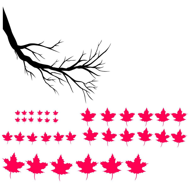 Ensemble de literie murales pour salle de salon 37 pièces en branches tree, Noir et rose vif