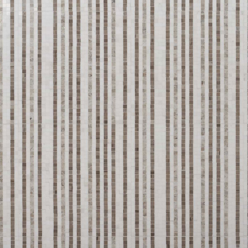 Microsaic Lines Storm Polished Marble Mosaic Tile, Beige