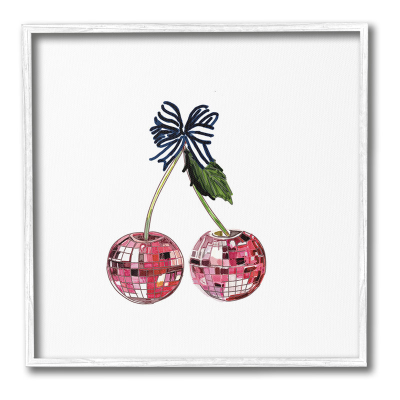 Disco Ball Cherries, Giclée Artby Amelia Noyes, Giclée encadrée blanc bord de mer, H 12 po x l 12 po