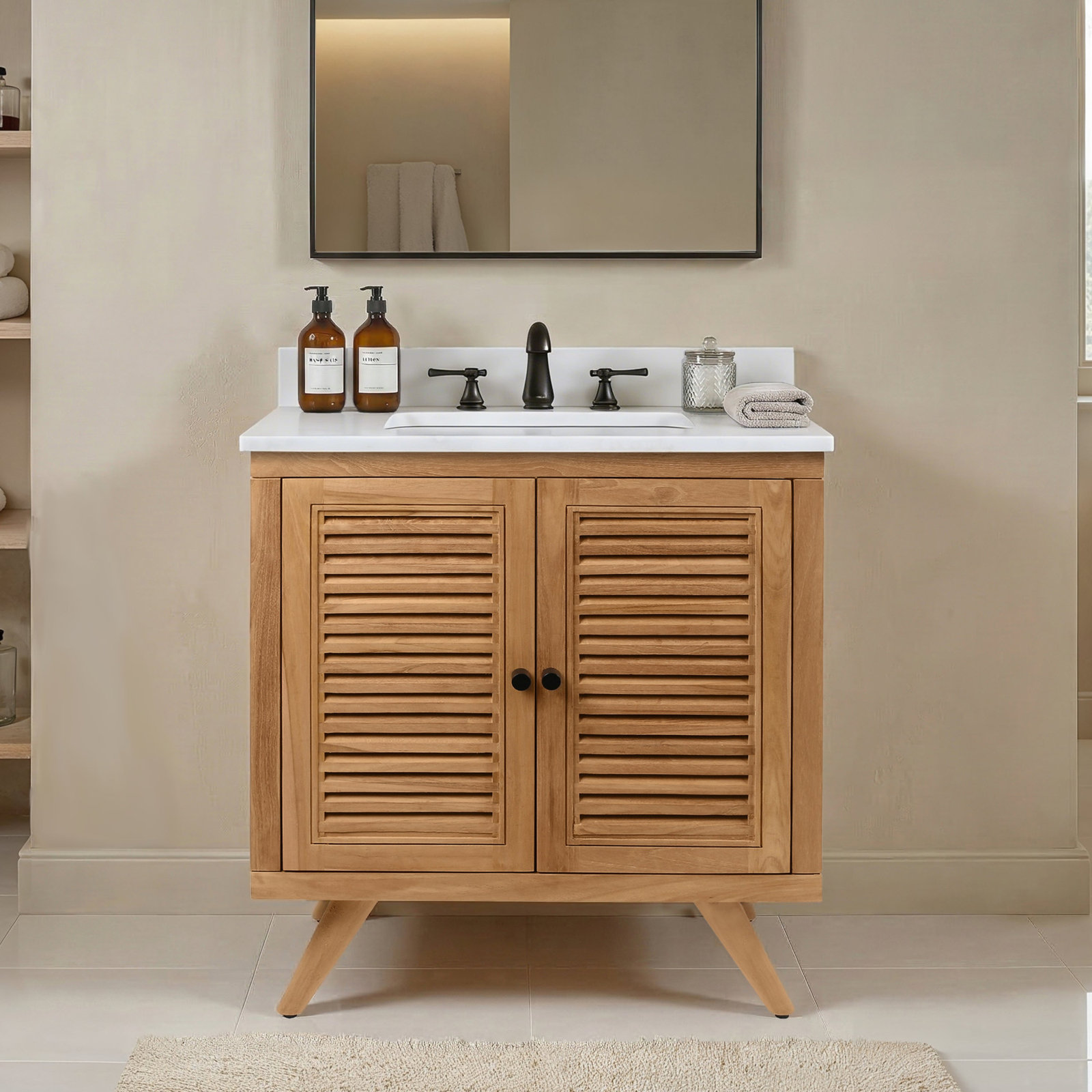 Harper Carrara Marble Single Bathroom Vanity, 31, Carrara White Marble