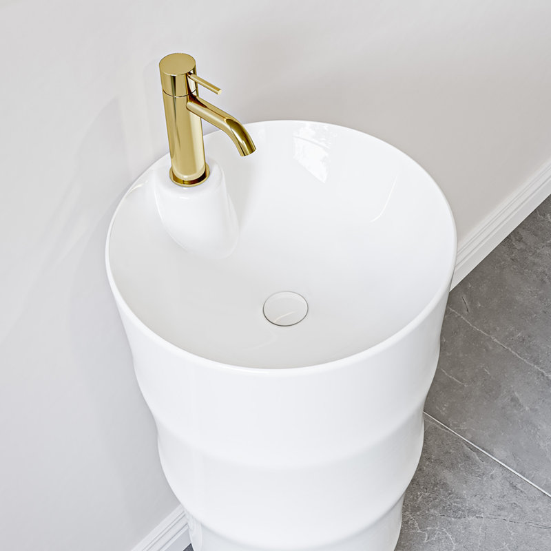 Brooklyn Crisp White Ceramic Circular Freestanding Pedestal Bathroom Sink