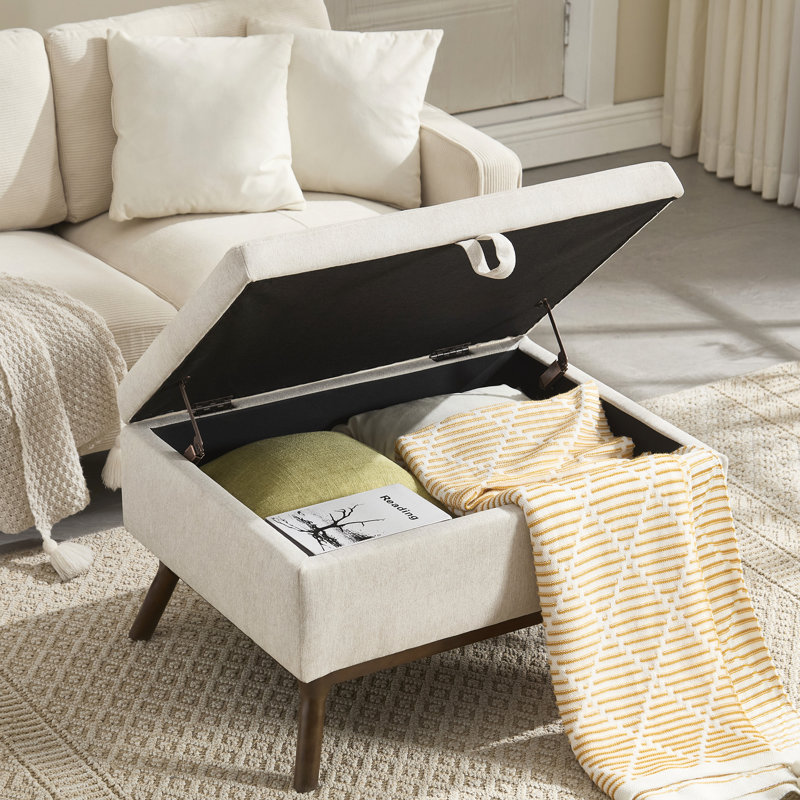 Table basse avec rangement, repose-pieds, Lin beige
