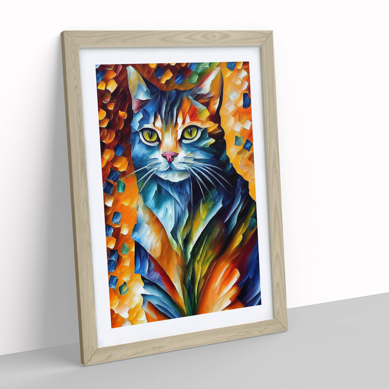 Cat Portrait No.5 - Single Picture Frame Painting, Oak, 64cm H x 46cm W x 2cm D