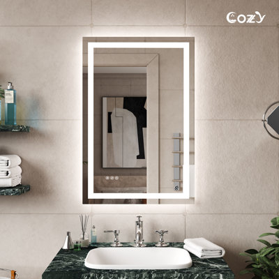 LED Bathroom Mirror with Front & Back LED Lighted Anti-Fog Tempered Glass Vanity Mirror, 3 Colours Temperature & Dimmable Light