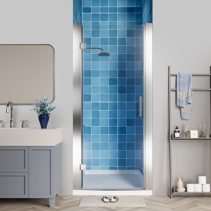 Porte de douche pivotante à charnière pivotante en chrome avec verre transparent, Chrome chrome